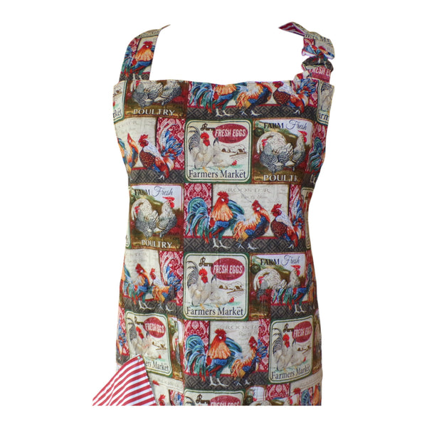 Colorful apron with chickens and Farmer's Market theme