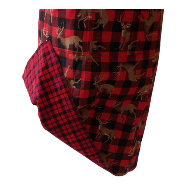 Deer pattern on a red and black checkered background