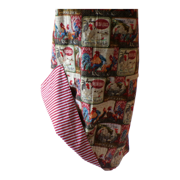 Apron with vintage-style rooster and farmer's market design