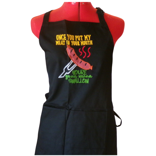Butcher Block Aprons - Embroidered Mature Themes